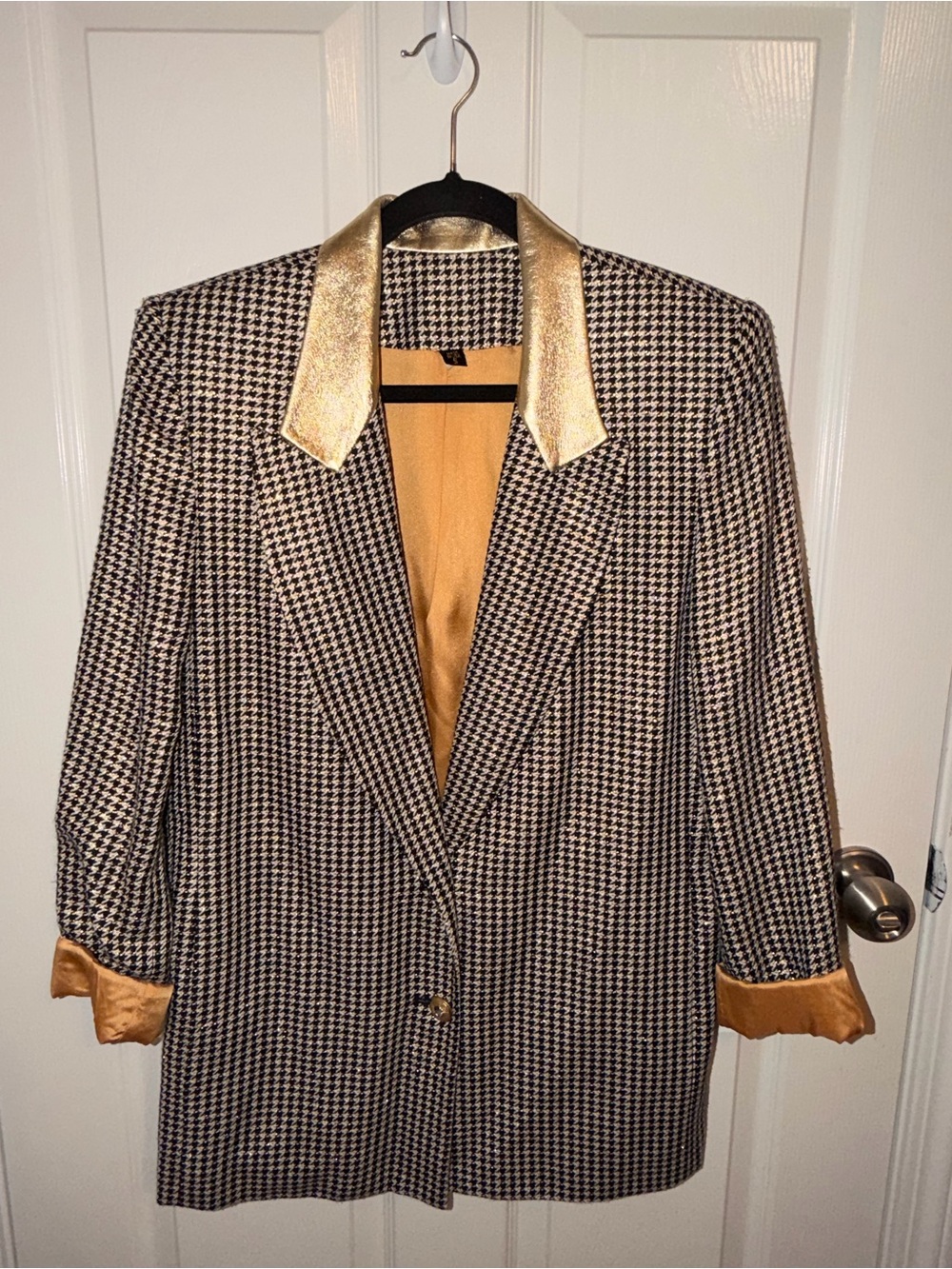 Vintage Gold-Trim Houndstooth Blazer Jacket - Women's